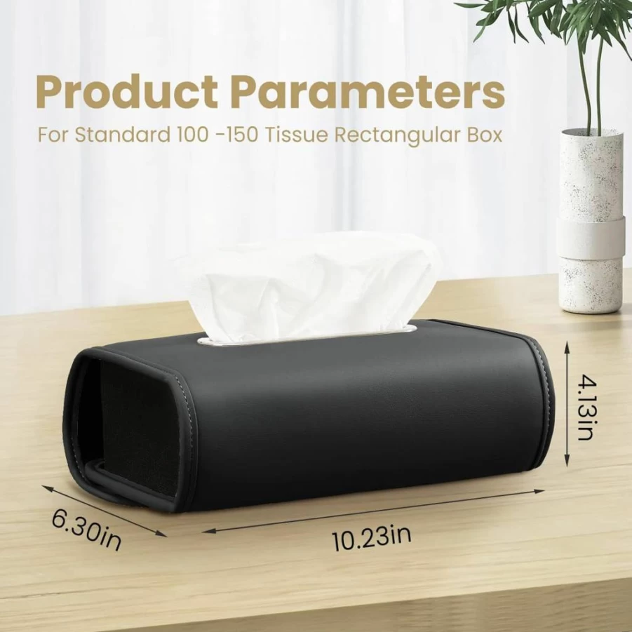 WHHMK Premium PU Leather Car Tissue Box Cover - Extra Large Backseat Organizer Holds 100-150 Tissues, Black Car Accessory for Napkin Storage & Tidiness