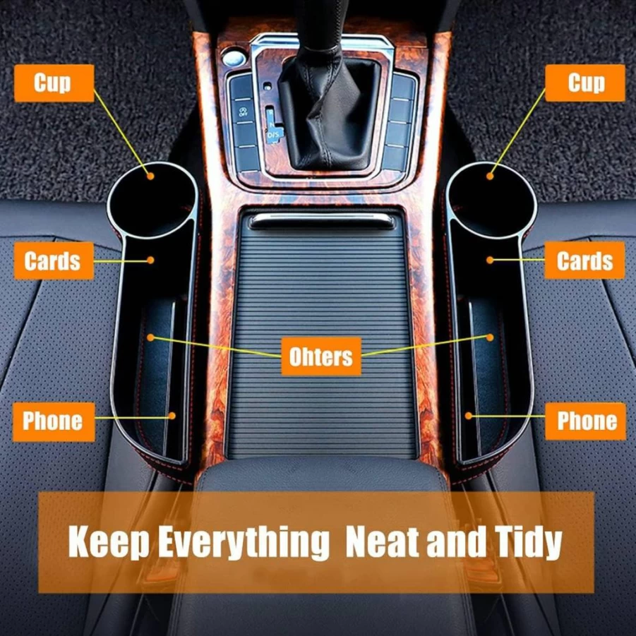 Coforder Premium PU Leather Car Seat Gap Organizer with Cup Holder - Driver Side Storage Box for Interior Essentials, Auto Console Accessory