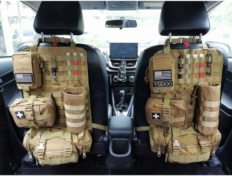 VIIDOO Molle Tactical Car Seat Organizer - 5-Pouch Vehicle Storage Panel for Truck & SUV, Durable Seat Back Protector with Molle Webbing
