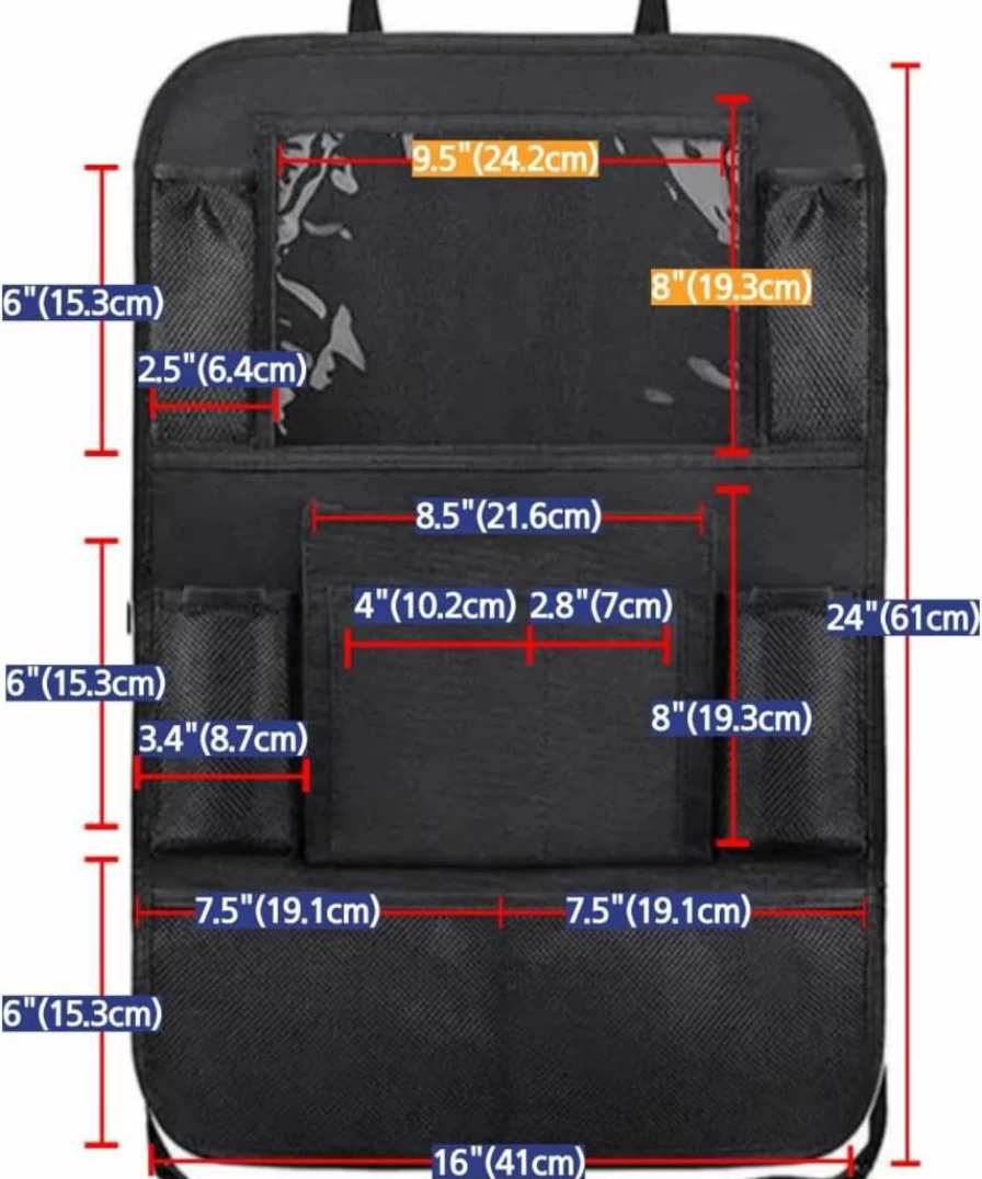 CAMREST Car Backseat Organizer with 10 Pockets, 2 Pack Seat Protector for Kids, Durable Straps & Tablet Holder, Machine Washable Auto Storage