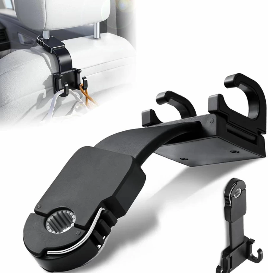 DICMKY Foldable 360 Car Headrest Hooks - Multifunctional Backseat Organizer for Purse, Keys, Bags & Trash, Universal Car Accessories for Women & Men