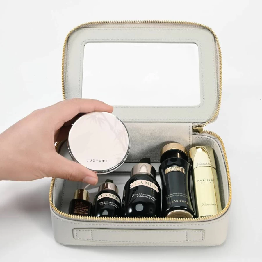 Aveniee White Travel Makeup Bag - Portable Cosmetic Organizer with Zipper for Women, Skincare & Toiletry Essentials - Durable Car Pouch for Makeup Storage
