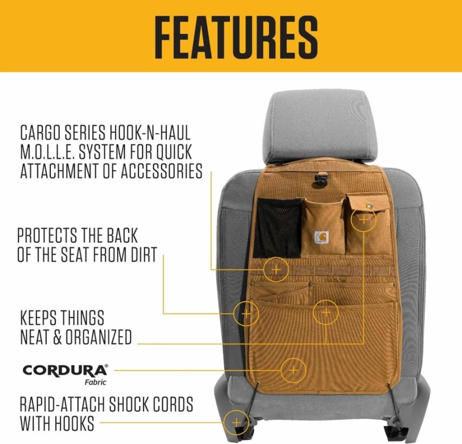 Carhartt Universal Seat Back Organizer - Durable Storage for Car, Truck & SUV - Gravel-Resistant One Size Fits All