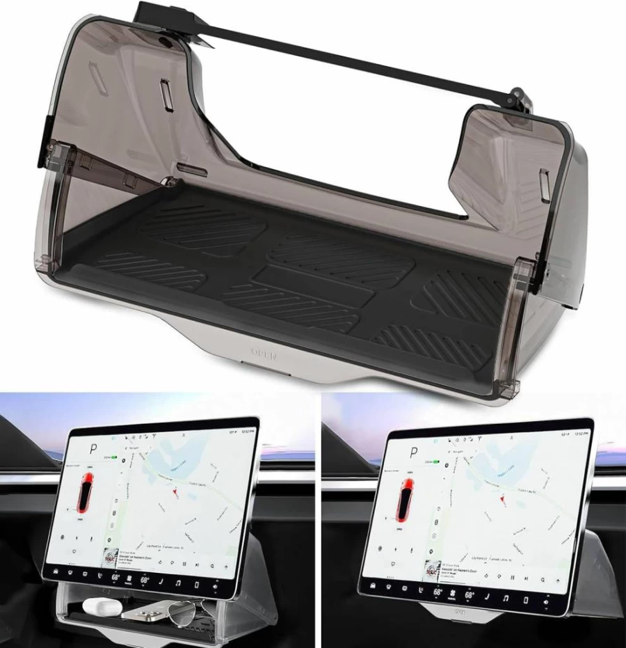 WinDu Under Screen Storage Organizer Tray for Tesla Model 3 & Y (2016-2025) - Hideable Center Console with Anti-Slip Silicone Pad