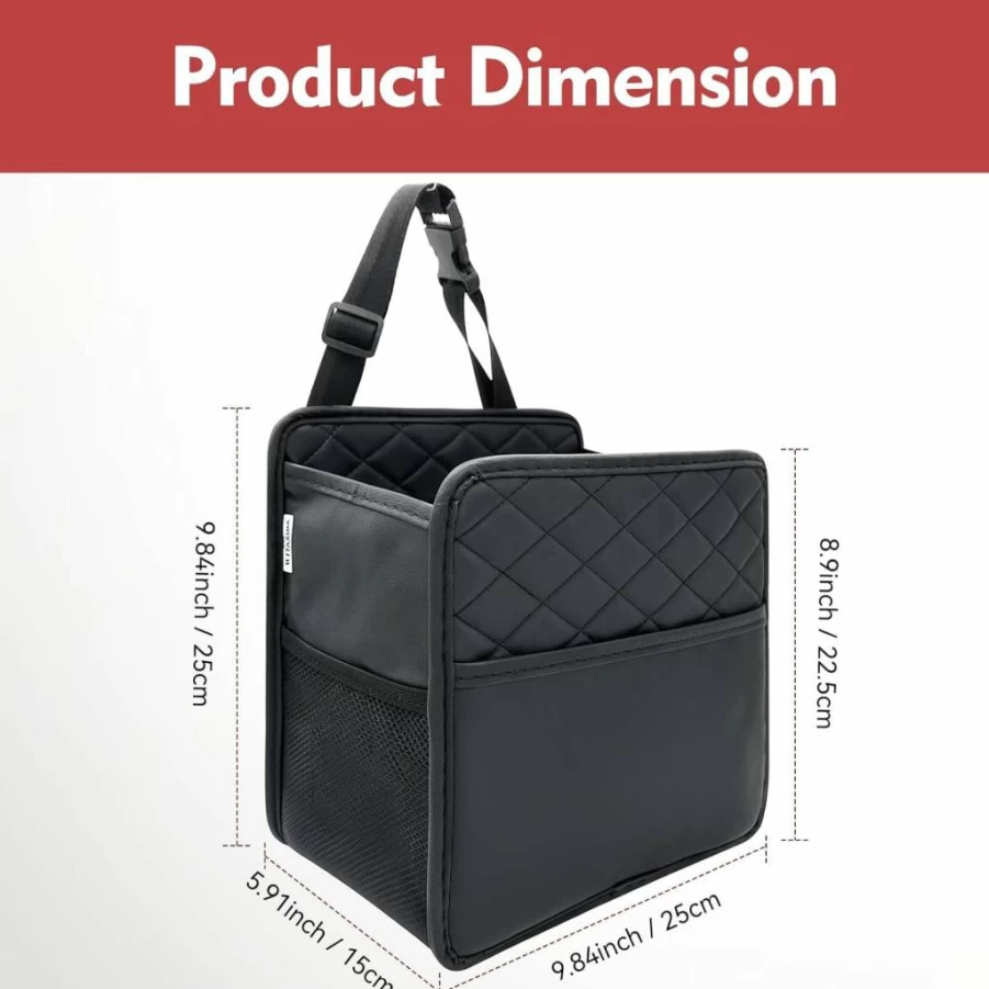 Witaxima Premium PU Leather Car Seat Organizer - 2.14 Gallon Hanging Trash Can with Storage Pockets, Multipurpose Backseat Organizer for Cars (Black)