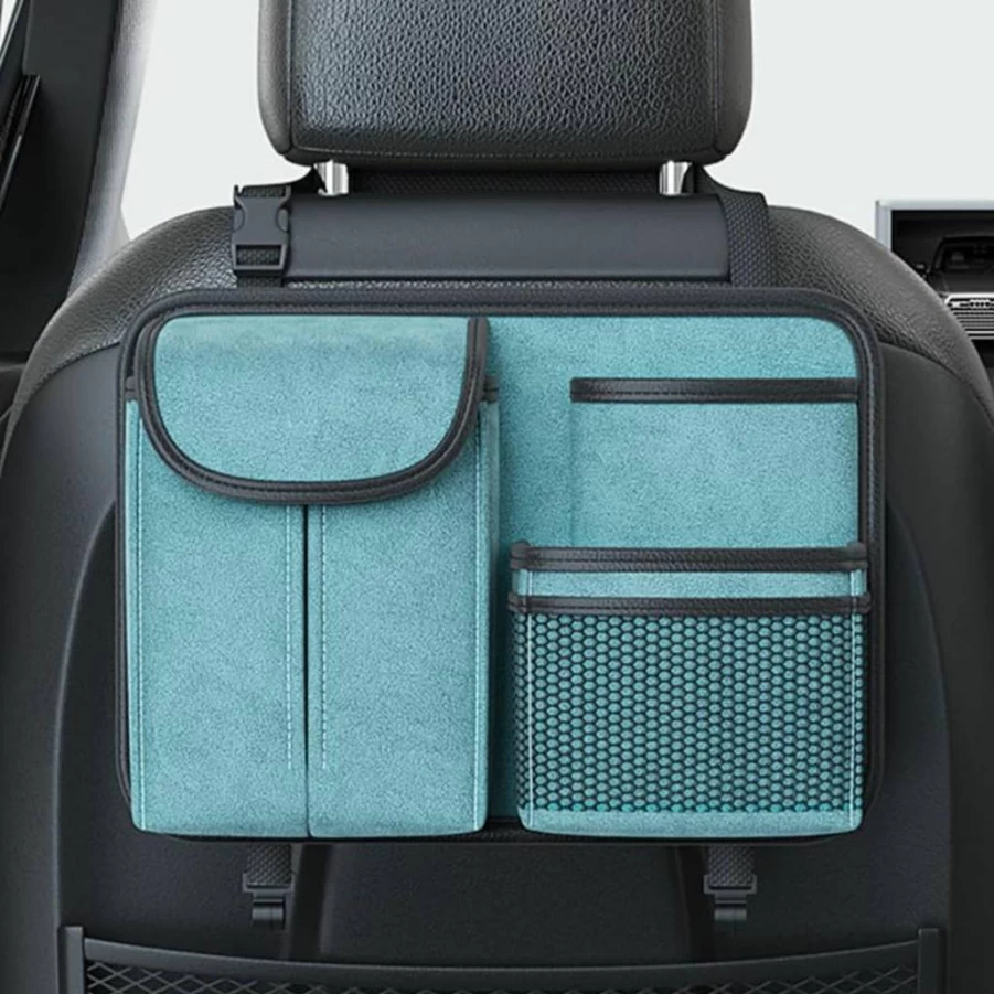 LHLUSA Multifunctional Car Seat Back Organizer for Ford Mondeo 1997-2025 with Cup Holders & Tissue Box Storage, Blue Universal Fit Auto Accessories