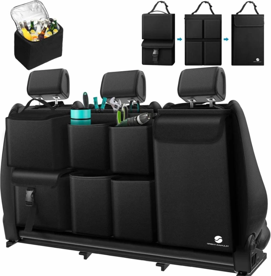 ORIENT FAMULAY Hanging Car Trunk Organizer with Cooler - Large Pockets, Detachable Waterproof Storage for SUVs, Jeeps & Vehicles (Black)