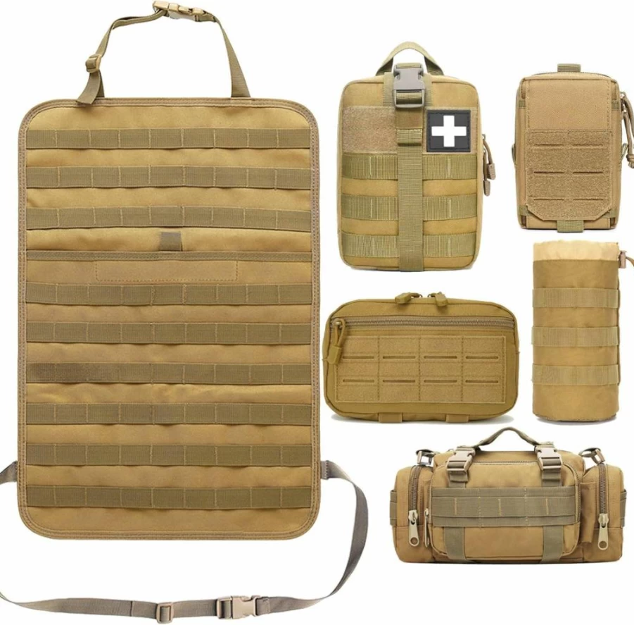 VIIDOO Universal Molle Tactical Car Seat Organizer - 5 Detachable Pouches for Jeep, Truck & Vehicle Storage (Black)