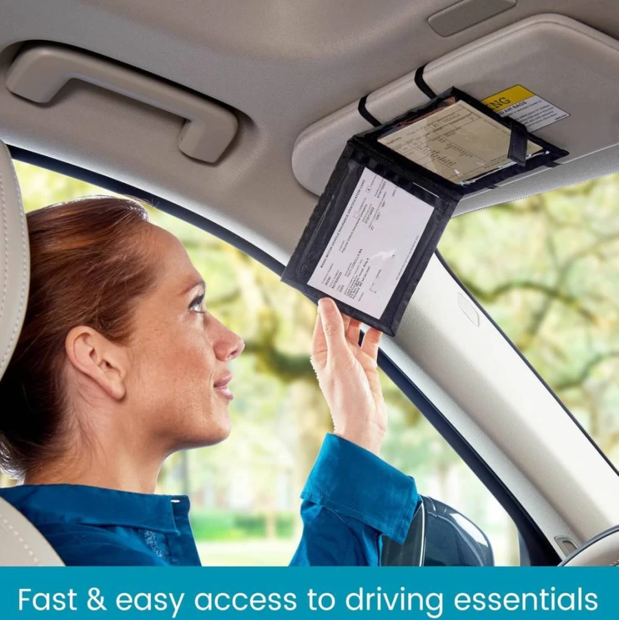 High Road Car Document Holder - 2 Clear Hidden Pockets for Registration & Insurance Cards, Fits Sun Visor, Glove Box or Console