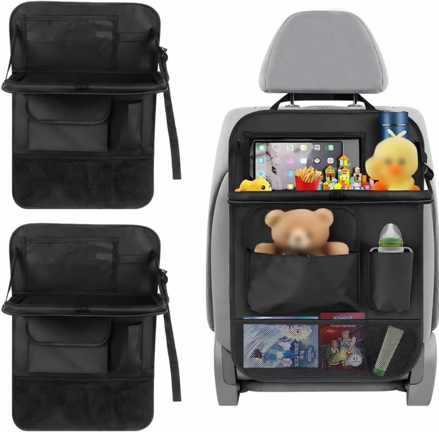 Gasedin 2Pcs Waterproof Car Backseat Organizer with Tablet Holder, Foldable Table Trays & 6 Storage Pockets - Durable Back Seat Protector for Vehicles Accessories