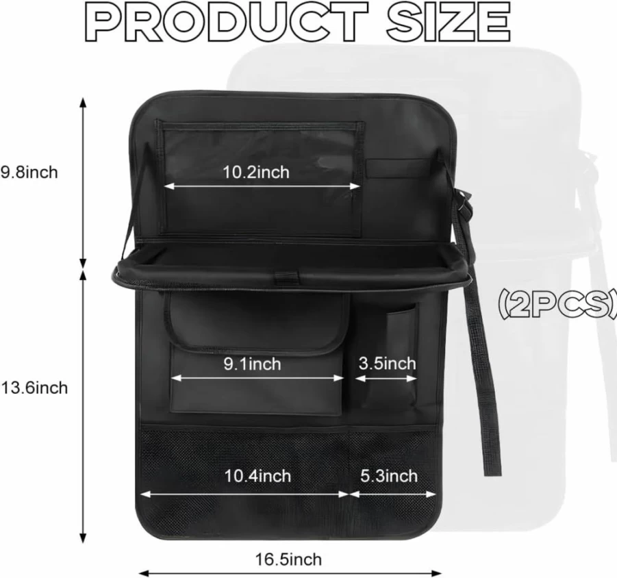 Gasedin 2Pcs Waterproof Car Backseat Organizer with Tablet Holder, Foldable Table Trays & 6 Storage Pockets - Durable Back Seat Protector for Vehicles Accessories