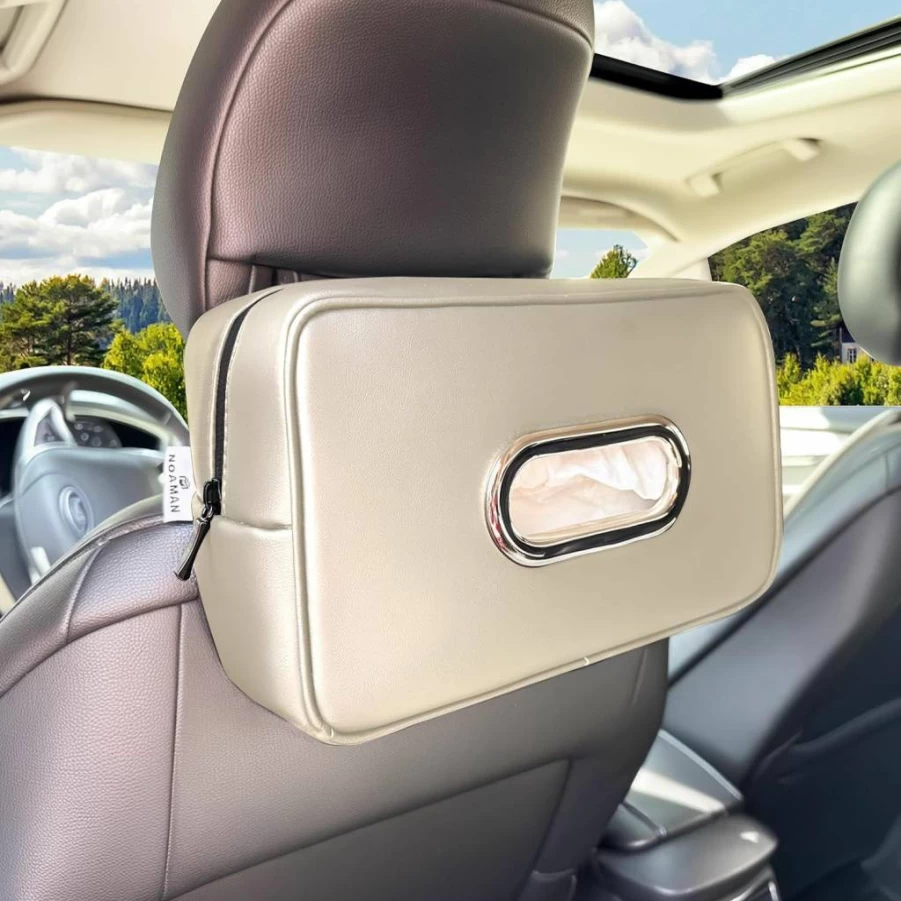 Noaman Premium PU Leather Car Tissue Box Holder - Backseat Napkin Organizer for Standard 120-Count Kleenex, Black Car Accessory for Enhanced Vehicle Organization