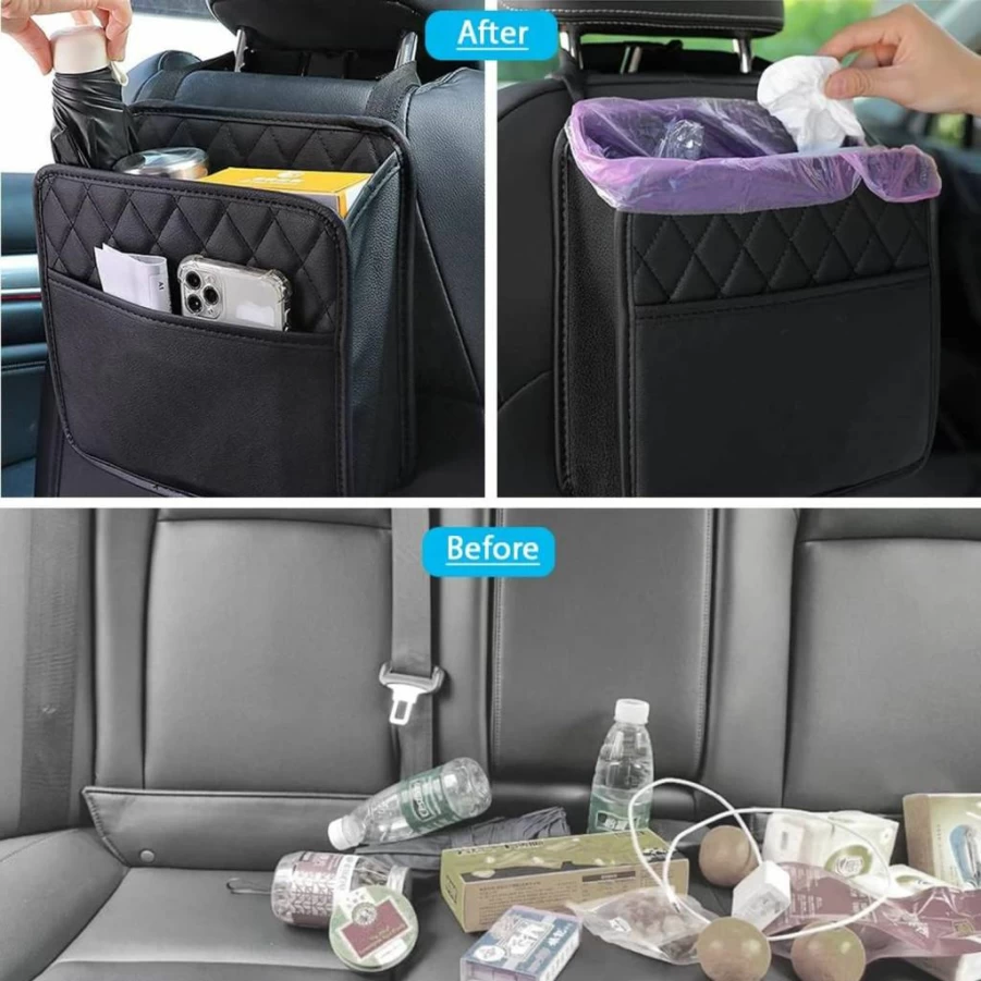 INZSASO 2Pack Black PU Leather Car Back Seat Organizer - Universal Hanging Storage Bag for Most Vehicles, Auto Interior Accessories