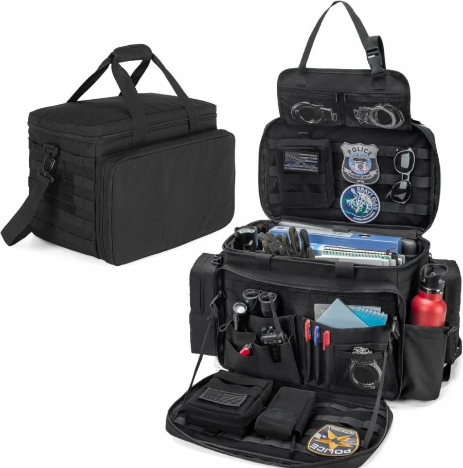 Trunab Tactical Car Seat Organizer Bag for Police & Military - 15.6" Laptop Sleeve, MOLLE Straps, Cup Holders, Vehicle Passenger Seat Storage Gear