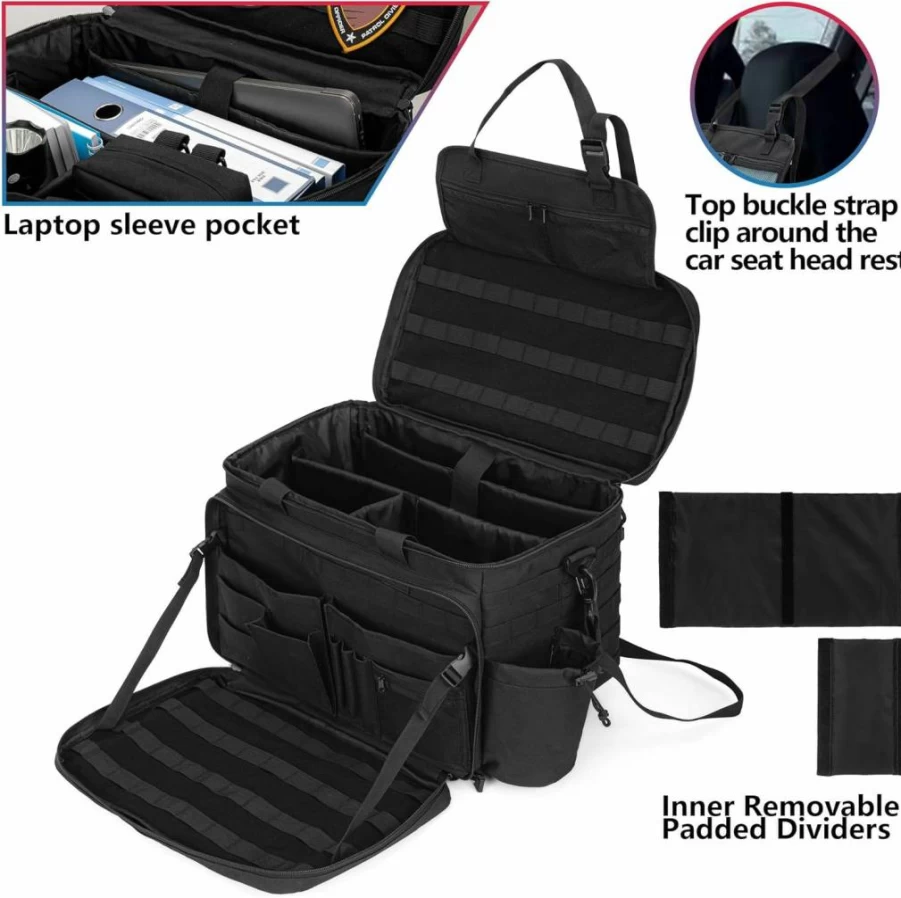 Trunab Tactical Car Seat Organizer Bag for Police & Military - 15.6" Laptop Sleeve, MOLLE Straps, Cup Holders, Vehicle Passenger Seat Storage Gear