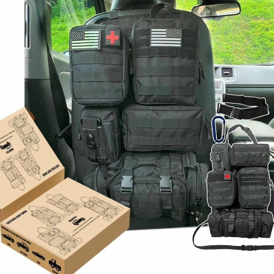 MEAUTELE Tactical Car Seat Organizer with 5 Detachable Molle Pouches - Universal Fit for Jeep, Truck, Ford & Most Vehicles