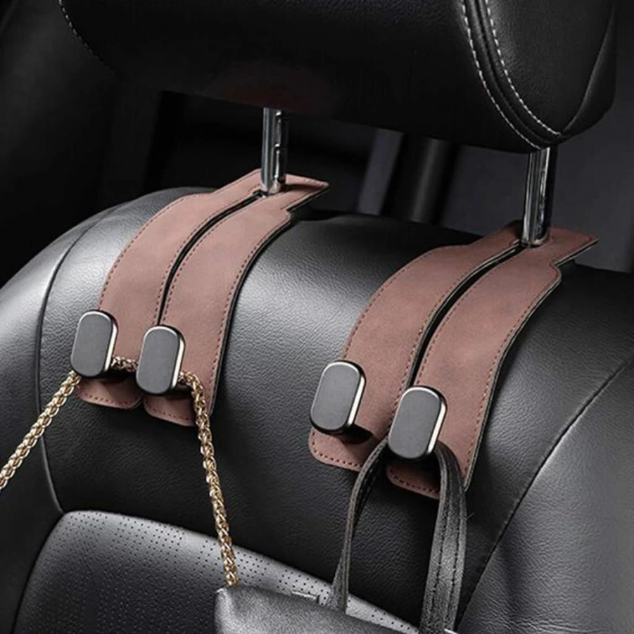 SUNCARACCL 2 Pack Black Car Seat Headrest Hooks for Purses, Bags, and Storage - Heavy Duty Double Hook Car Organizer Accessories