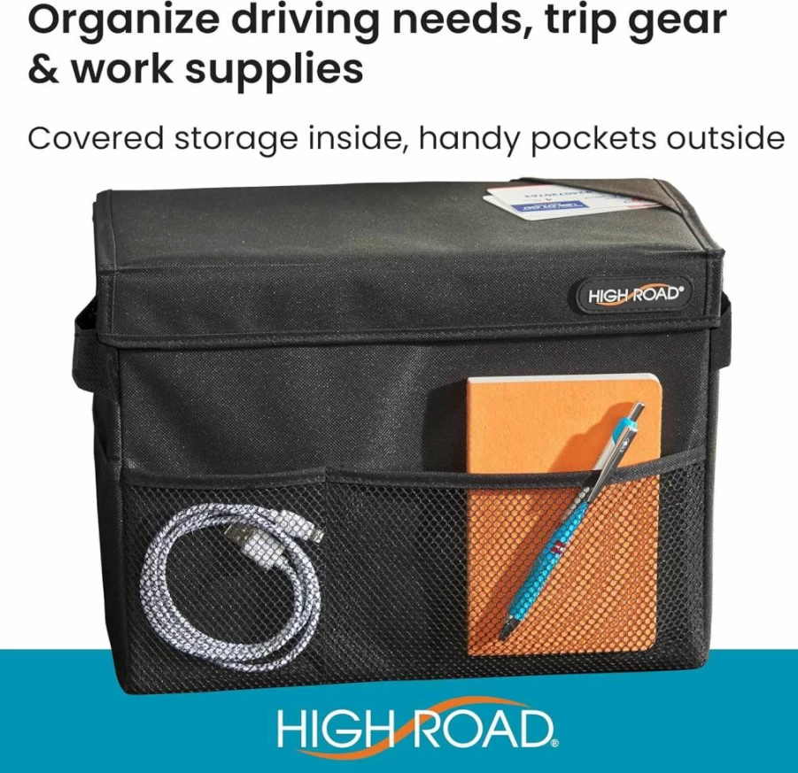 High Road Universal Car Storage Organizer with Lid - Multipurpose Seat & Trunk Organizer for All Vehicles