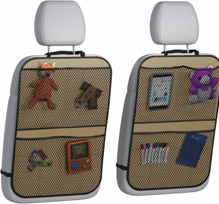 Lebogner 2-Pack X-Large Waterproof Car Seat Covers for Kids with 3-Pocket Storage Organizer, Backseat Protector Kick Mats for Dirt, Mud & Scratch Protection