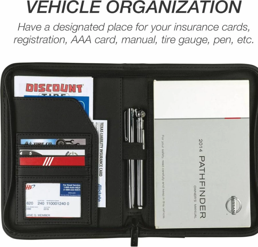Samsill Black Car Document Holder - 7.25 x 10 Inch Glove Box Organizer for Registration, Insurance & Manuals