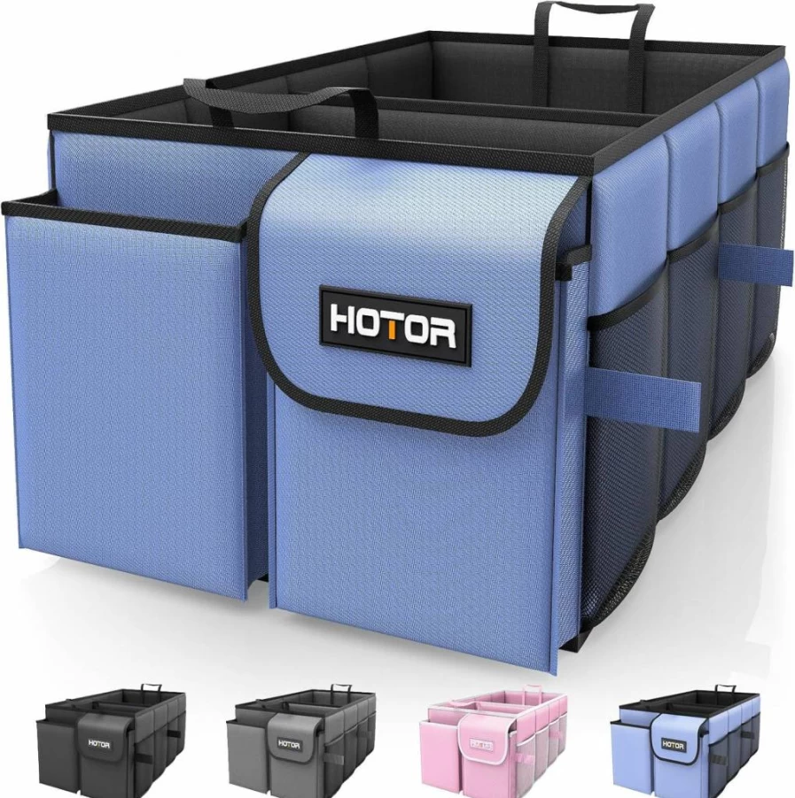 HOTOR Foldable Car Trunk Organizer for SUVs & Sedans, 2-Compartment Storage for Car Accessories, Tools & Sundries, Black, 21.3 x 12.6 x 10.6 Inches