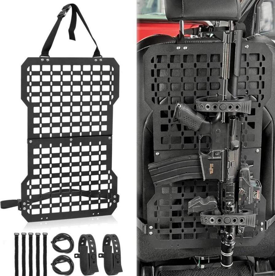 FUNY Tactical MOLLE Panel for Trucks - Adjustable Vehicle Mount Rack & Seat Back Organizer with Gun Rack Attachment