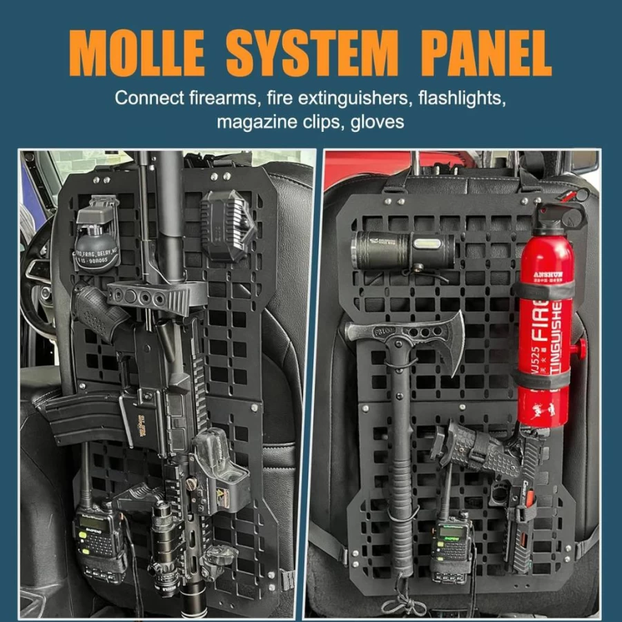FUNY Tactical MOLLE Panel for Trucks - Adjustable Vehicle Mount Rack & Seat Back Organizer with Gun Rack Attachment