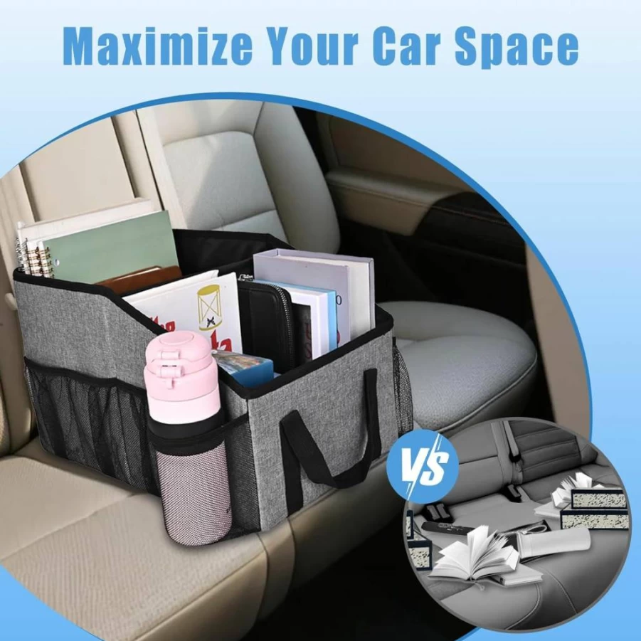 Smof Foldable Car Seat Organizer with Multi-Pockets & Detachable Divider - Universal Storage for Front & Back Seats (Gray)
