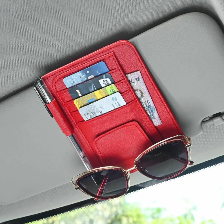 AWinjoy Car Sun Visor Organizer - Black Universal Storage Pouch for Cards, Documents, Pens & Keys, Multifunctional Auto Accessory