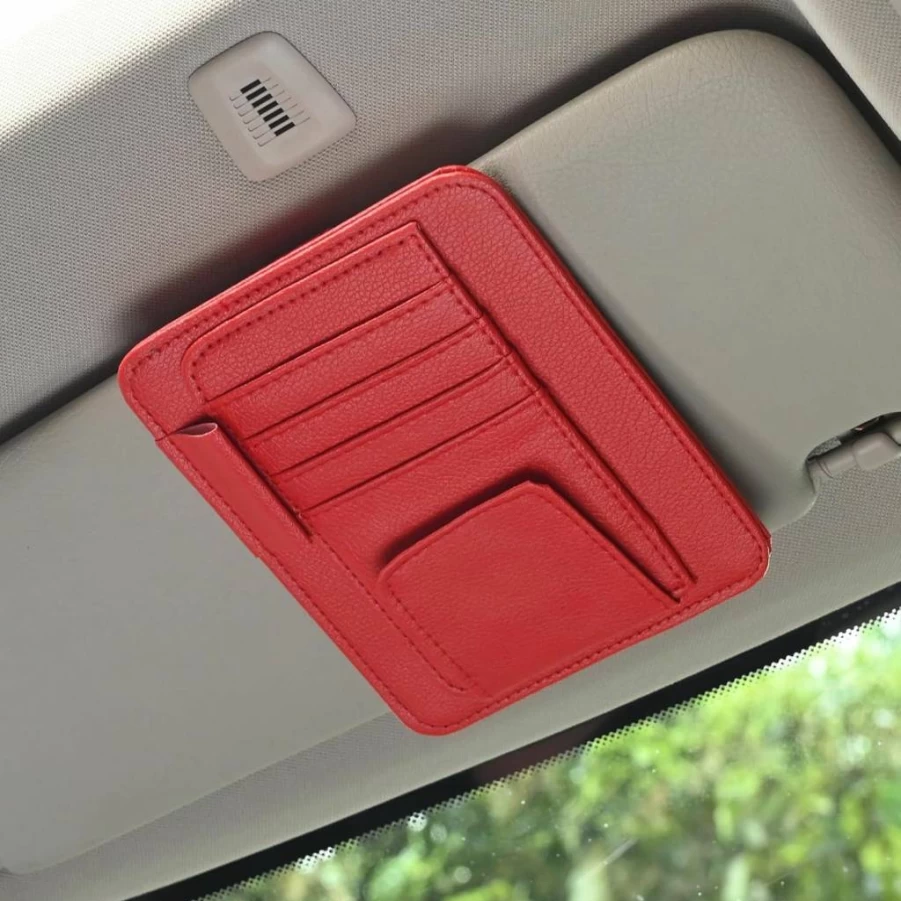 AWinjoy Car Sun Visor Organizer - Black Universal Storage Pouch for Cards, Documents, Pens & Keys, Multifunctional Auto Accessory