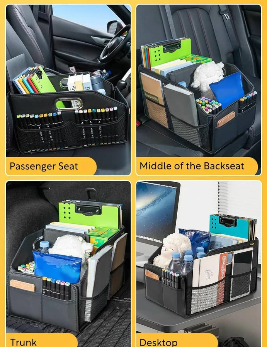 Tidyphil Car Seat Organizer - Collapsible Auto Storage with Elastic Bands for Cups, Toys & Travel Essentials, Fits Front & Back Seats, Large Capacity Vehicle Organizer