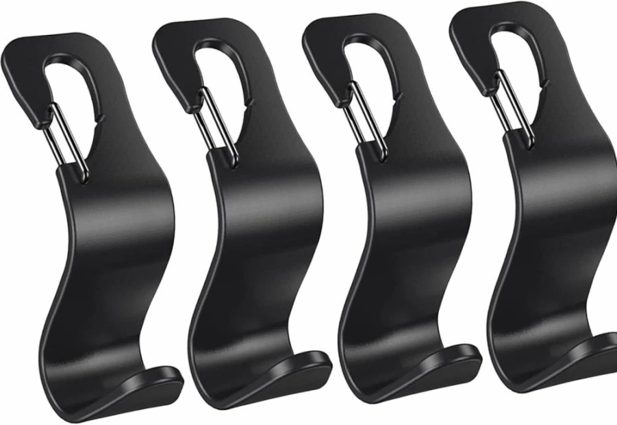 EldHus 4 Pack Car Headrest Hooks - Heavy Duty Back Seat Hangers for Purse, Grocery Bags, Handbags & Hats