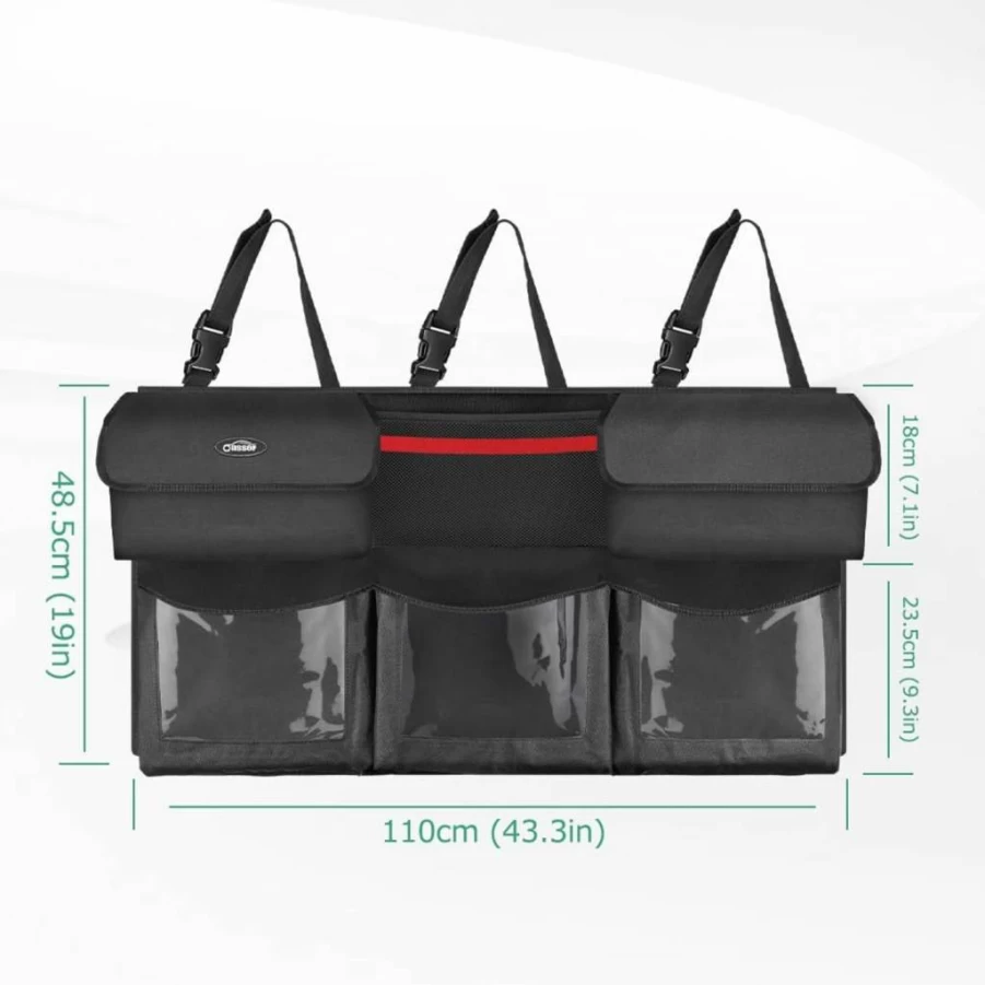 Oasser Hanging Car Trunk Organizer with 6 Large Pockets, Foldable Cargo Storage, 3 Adjustable Straps, 40x19 Inch for Back Seat and Auto Accessories