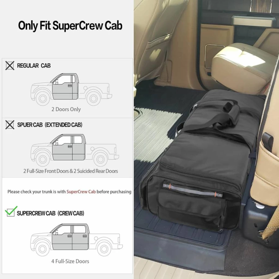 Samdew Underseat Storage Organizer for Truck - Double Compartment Tool Box with Dividers & Multiple Pockets (Patented Design) - Fits Supercrew & Crew Cab Back Seat
