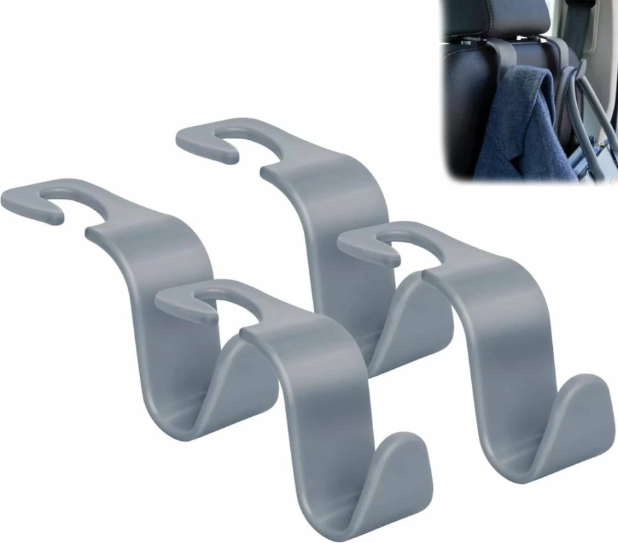 Amooca 4 Pack Universal Car Seat Headrest Hooks - Black S Type Hanger Organizer for Handbags, Purses, Coats, Vehicle Storage Accessories