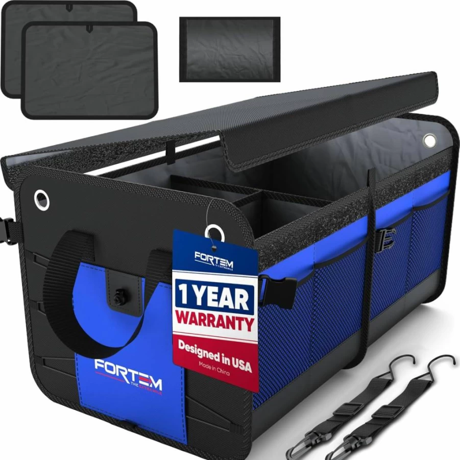 FORTEM SUV Trunk Organizer - Collapsible 90L Car Storage Bag with Non-Slip Bottom, Adjustable Straps & Multi-Compartment Design for Women & Men