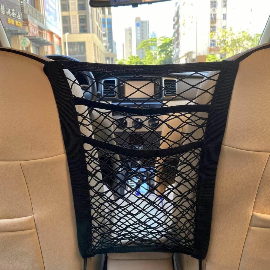 LUSTRE 3-Layer Car Seat Back Organizer - Mesh Storage Net for Pets, Kids, Cargo & Car Accessories, Durable Backseat Barrier & Purse Holder