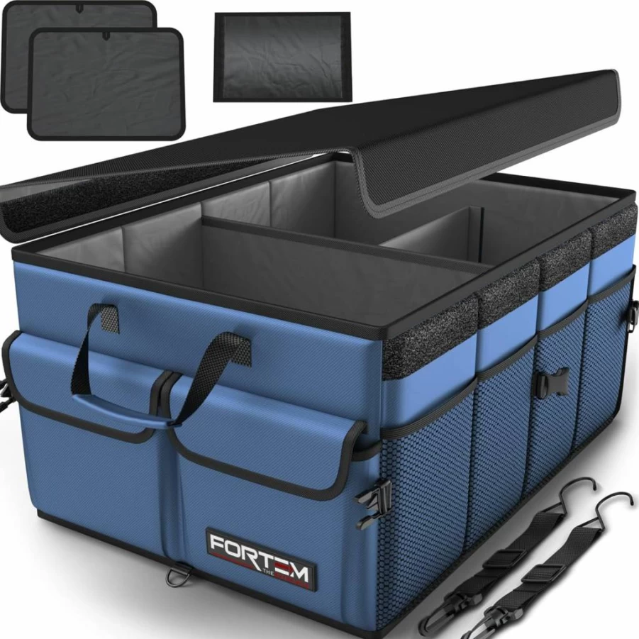 FORTEM 50L Collapsible Car Trunk Organizer with Non-Slip Bottom, Multi-Compartment SUV Storage for Women & Men, Foldable 600D Oxford Fabric with Securing Straps & Soft Cover