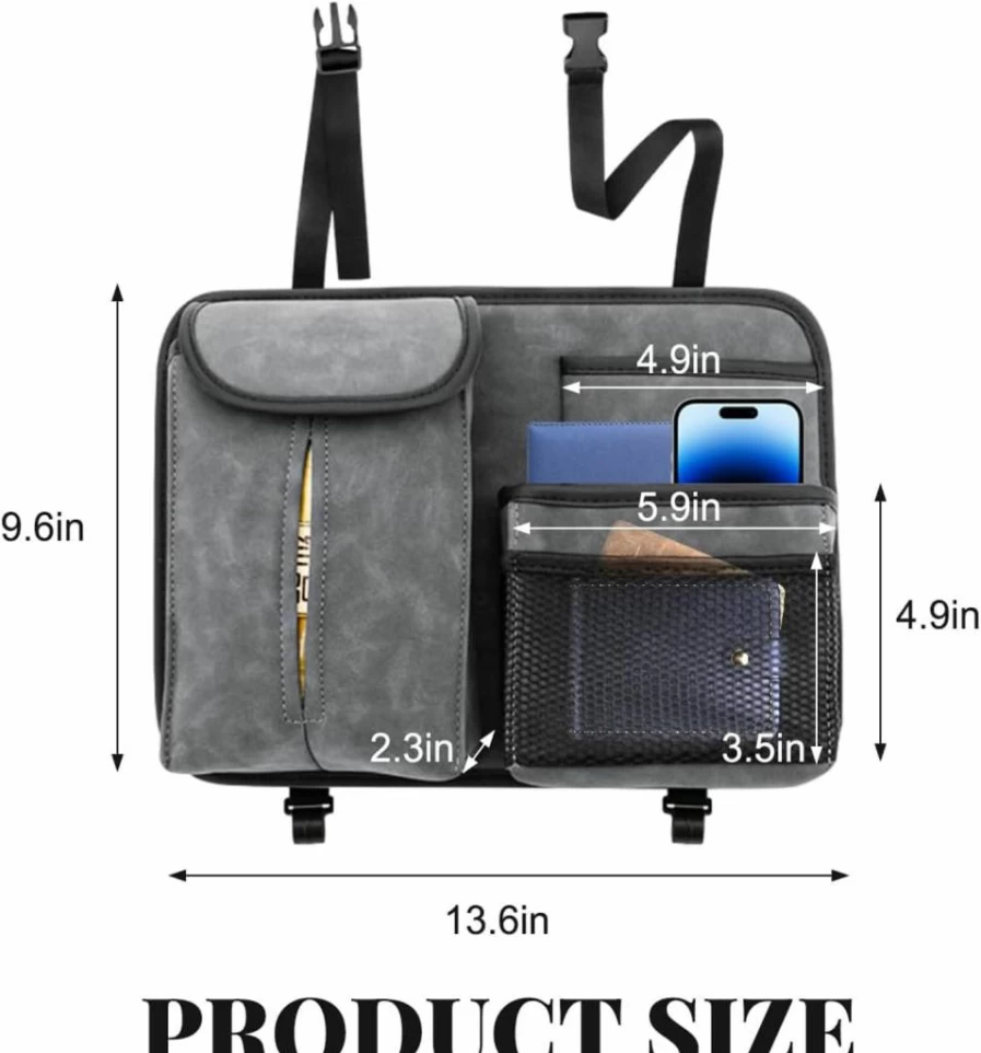 Wevdn Car Seat Organizer - Universal Hanging Back Seat Storage with Multi-Pockets, Hook & Tissue Box Holder, Durable Travel Accessories (Black)