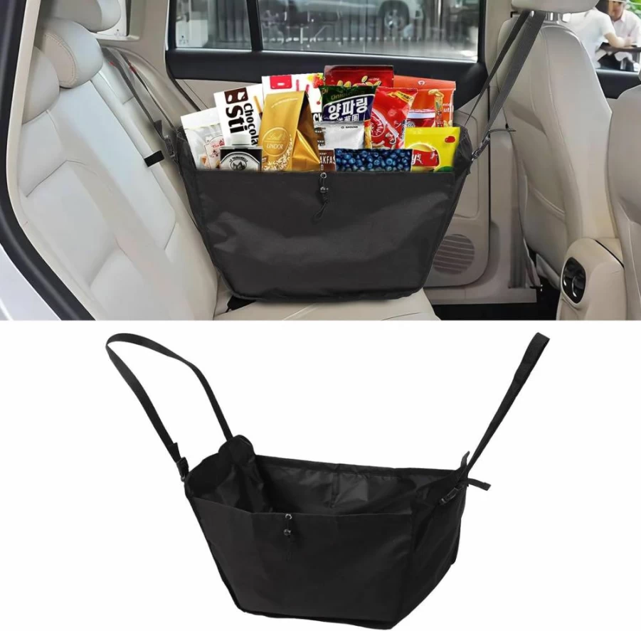 ECOSHIRE Car Seat Organizer - Large Foldable Hanging Storage Bag with Drawstrings, Reusable Travel Tote for Shopping & Passenger Seat Accessories