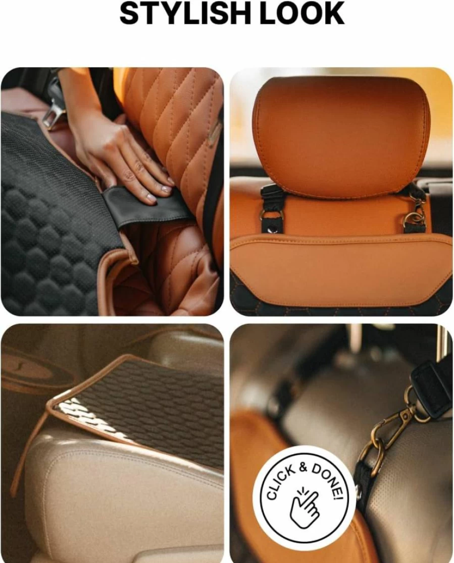 Owleys Premium Waterproof Leather Car Seat Protector – Durable Child & Infant Seat Cover for Back/Front Seats – Scratch-Resistant Booster Pad Under Baby Car Seat – 1PC Hexy Design