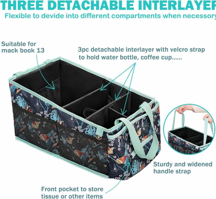 HEYSKAY Collapsible Car Seat Organizer with 4 Drink Holders - Front & Back Seat Storage Caddy for Kids, Adults, and Automotive Use