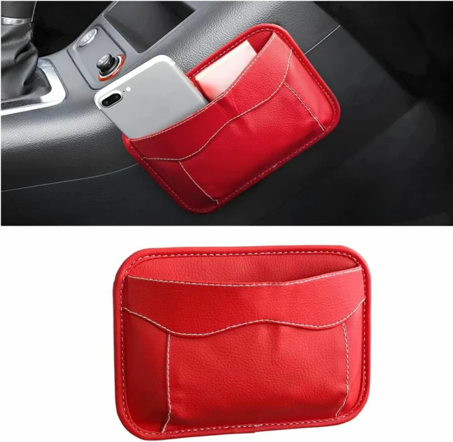 Moly Magnolia Car Seat Organizer - PU Leather Storage Pouch for Auto Door, Phone, Pen, Documents & Seat Gap, Black Vehicle Accessory