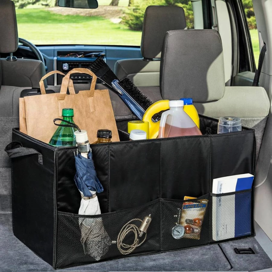 Honey-Can-Do Folding Storage Organizer for Car Trunk, Soft Black Collapsible Chest, Portable Multi-Use Container