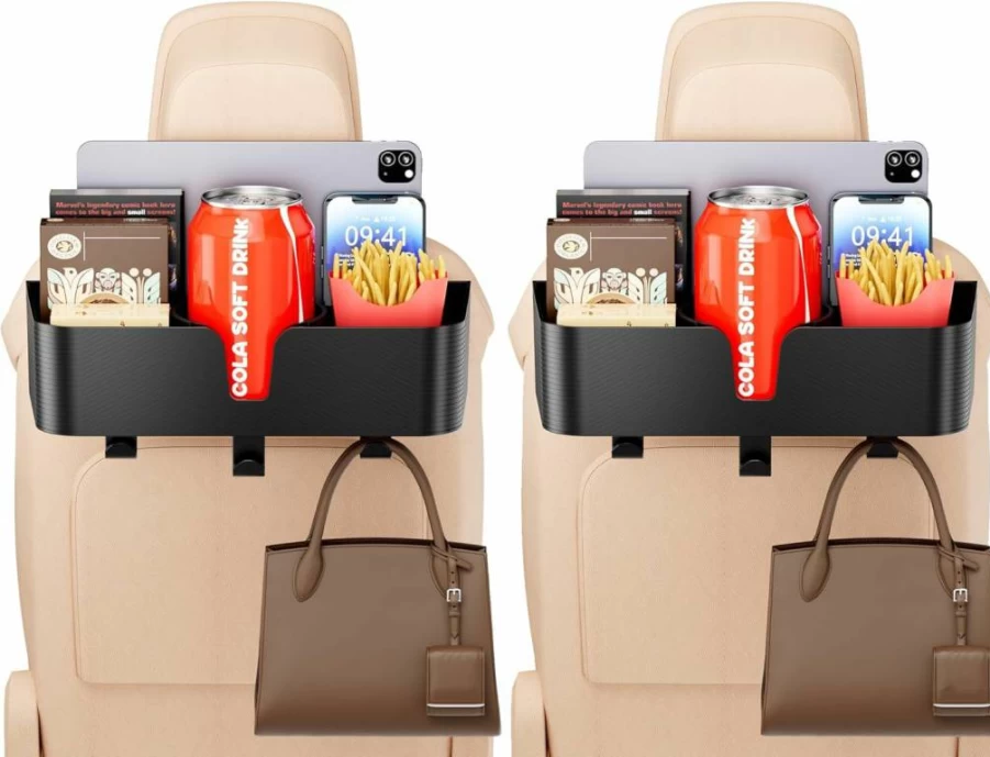 Gileolant 4-in-1 Car Headrest Organizer with Cup Holder, Large Storage Backseat Organizer with Tablet Pocket & 3 Hooks for Travel Accessories