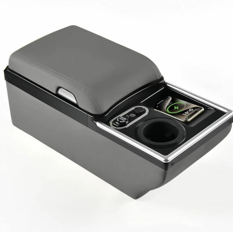 Coverado Universal Car Center Console Organizer with Cup Holders, Back Seat Storage Box & Armrest for All Vehicles - Easy Installation, Gray