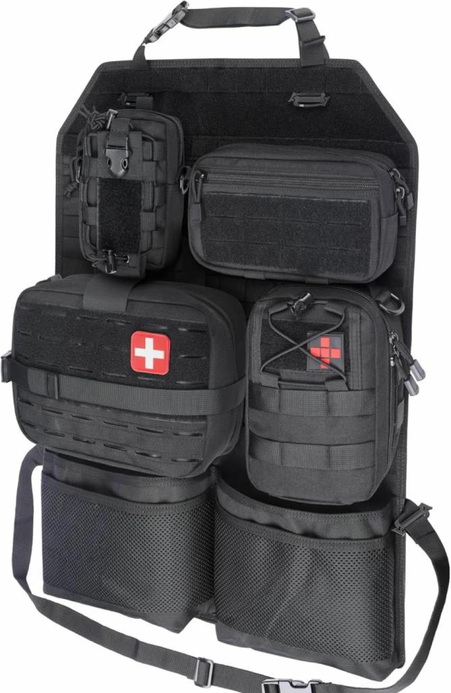WYNEX Tactical Car Seat Organizer with 4 Detachable MOLLE Pouches for First Aid, EDC & Storage - Universal Fit for SUVs, Trucks & Pickups
