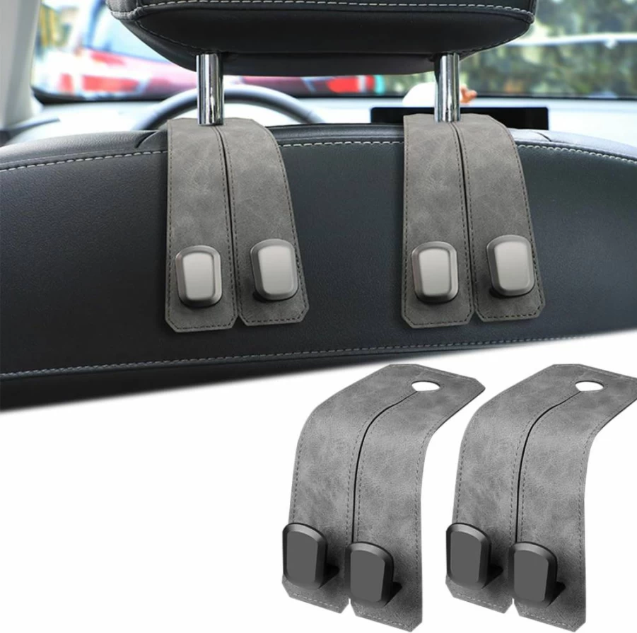 Elegananccy 2 Pack Premium Leather Car Seat Hooks - Heavy Duty Purse Hanger for Bags, Car Organizer Accessories for Women (Black)