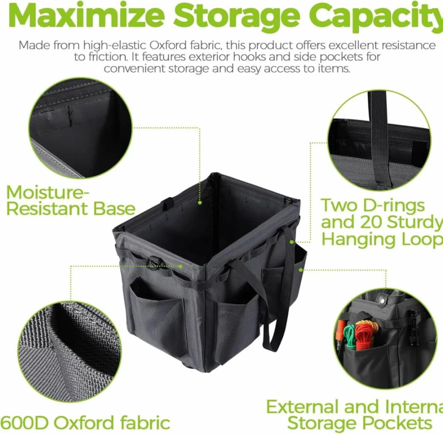 FFDZ Car Trunk Organizer - Multifunctional Storage Box for Grill Utensils, BBQ Tools, and Outdoor Camping Gear, Portable Carry Caddy with Griddle, Large Capacity Tote Bag (Black)