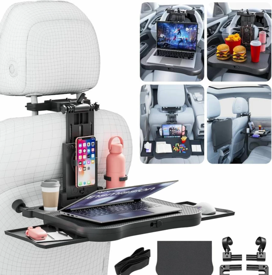 QLhshop 2-in-1 Steering Wheel Tray & Car Desk - Adjustable Laptop Table, Food Tray with Seat Gap Organizer for Work, Eating, Road Trips - Essential Car Accessories for Drivers